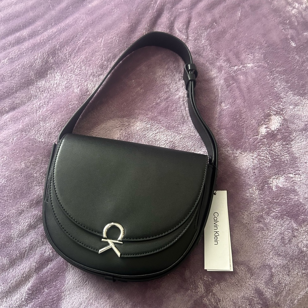 Calvin Klein Black Shoulder Bag with Silver Accent